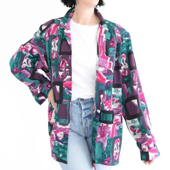 Vintage Separate Edition Multi Colour with Floral Design Button Up Blouse 18 - Picture 1 of 14